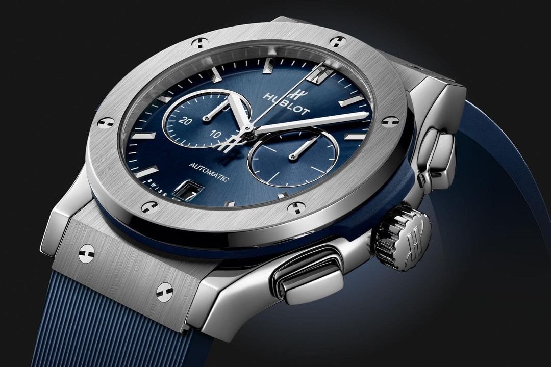 Hublot Classic Fusion Cronograph Titanium Blue 541.NX.7170.RX - cinturino caucciù blu - cassa titanio - quadrante blu con cronografo e datario