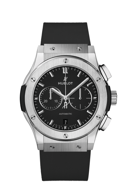 Hublot Classic Fusion Cronograph Titanium 541.NX.1171.RX - cinturino caucciù nero - cassa titanio - quadrante nero con cronografo e datario