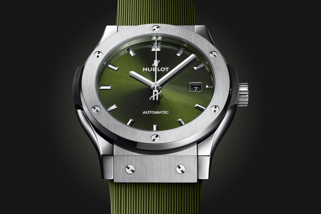 Hublot Classic Fusion Titanium Green 542.NX.8970.RX - cinturino caucciù verde scuro - cassa titanio - quadrante verde scuro con datario