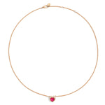 Load image into Gallery viewer, Collana Cuore DoDo in oro rosa 9K con rubino sintetico 0,6 ct e diamanti bianchi 0,11 ct, design romantico ed elegante.
