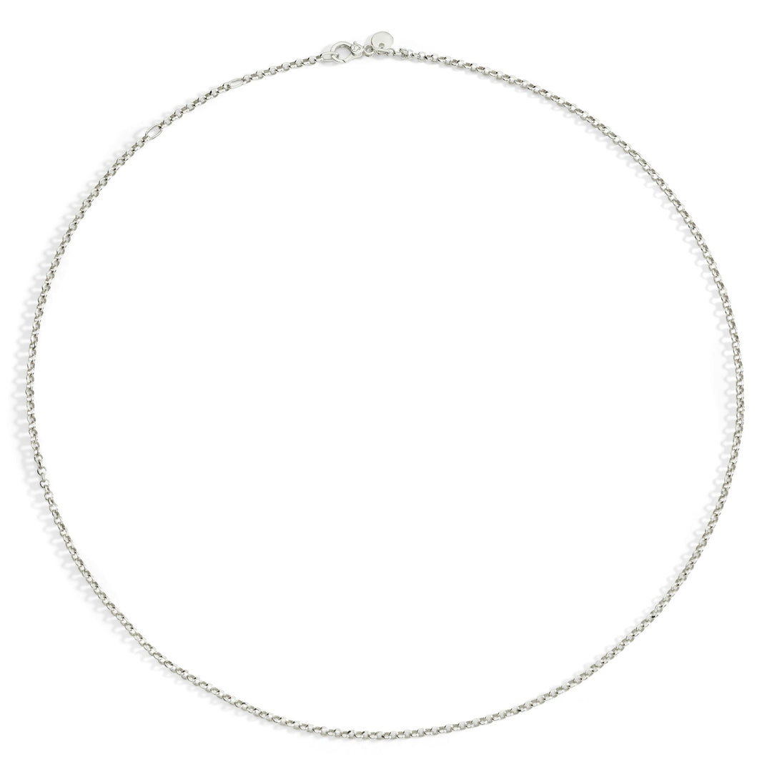 Collana Essentials DoDo in argento 925 con piastrina logo e catena Rolò diamantata da 46 cm.