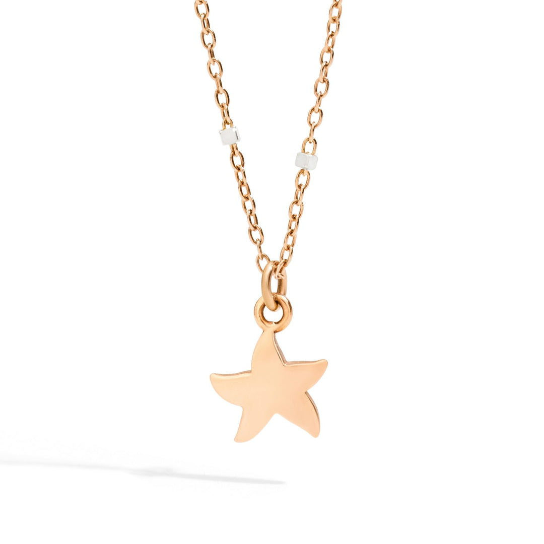 Collana Mini Stellina DoDo in oro rosa 9K e oro bianco 9K rodiato con charm stellina mini e piastrina, catena da 40 cm.