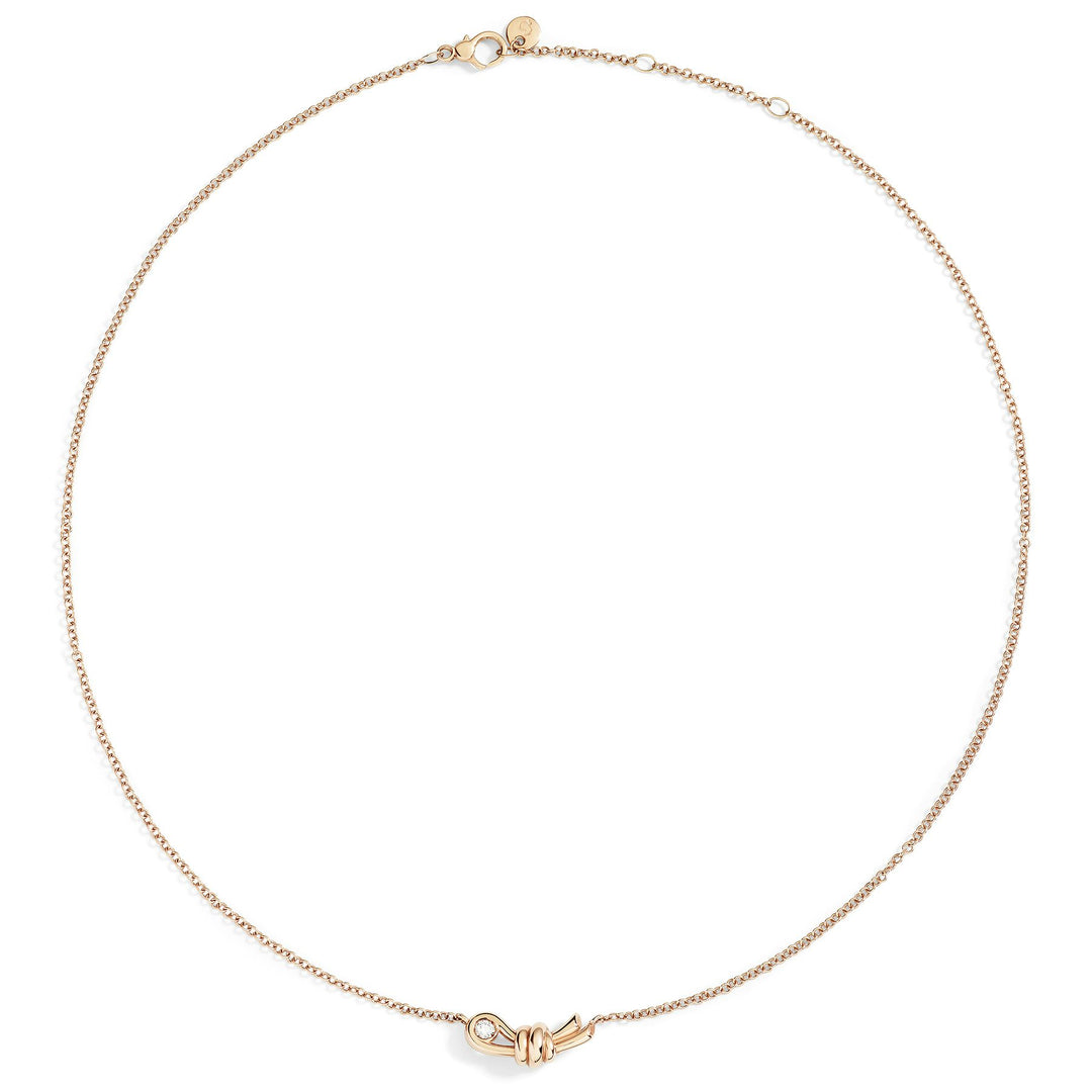 Collana Nodo DoDo in oro rosa 9K con diamante bianco 0,06 ct e catena regolabile 38-42 cm.