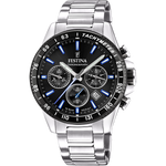 Load image into Gallery viewer, Cronografo Festina Timeless F20560/5 con quadrante nero, contatori cronografici e indici a bastoni

