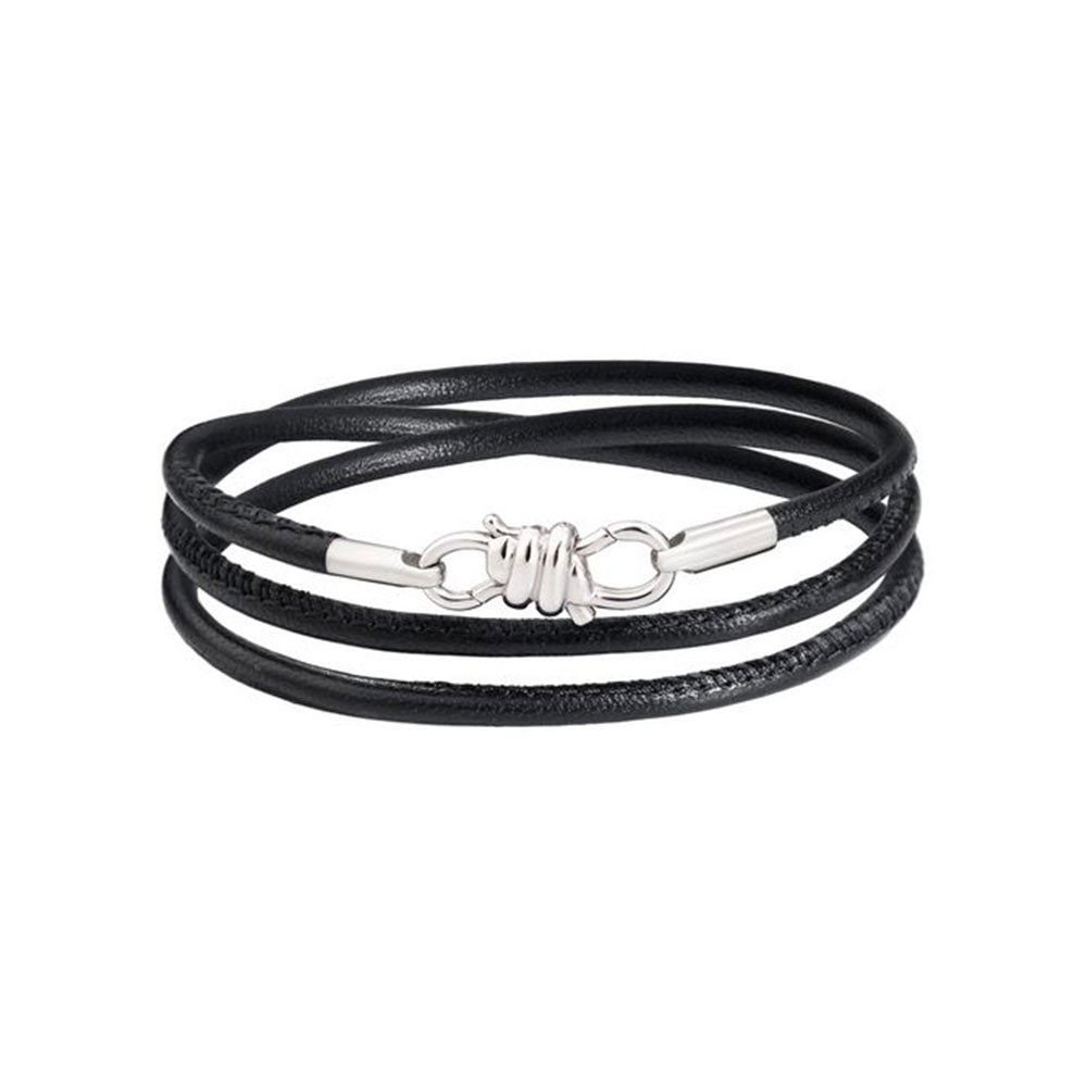 DoDo Bracciale nodo in oro bianco e pelle nera DBB900E-KNOT0-000OA