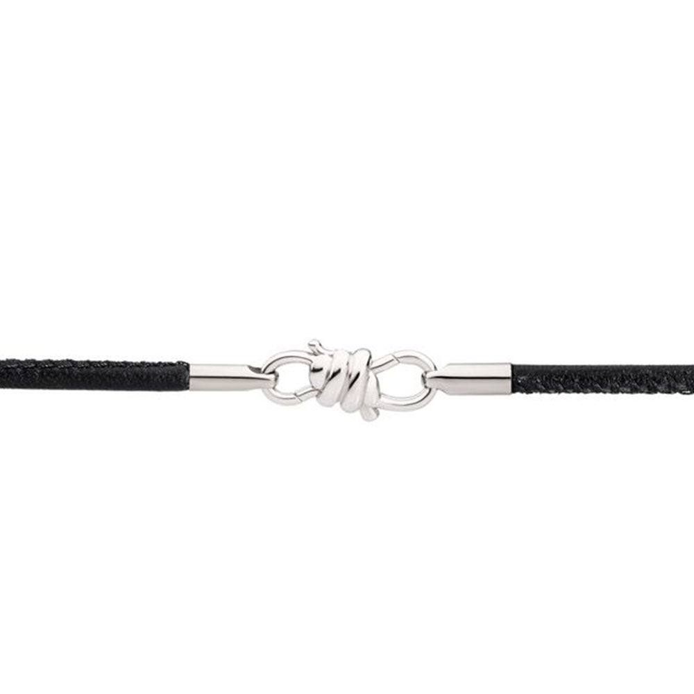 DoDo Bracciale nodo in oro bianco e pelle nera DBB900E-KNOT0-000OA