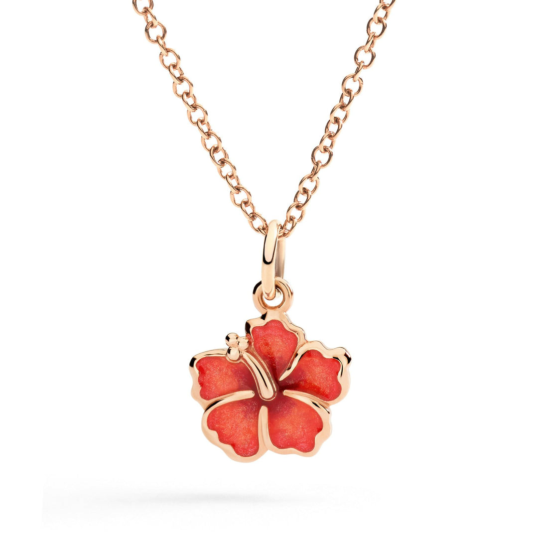 Ciondolo Fiore Ibisco Oro Rosa & Smalto