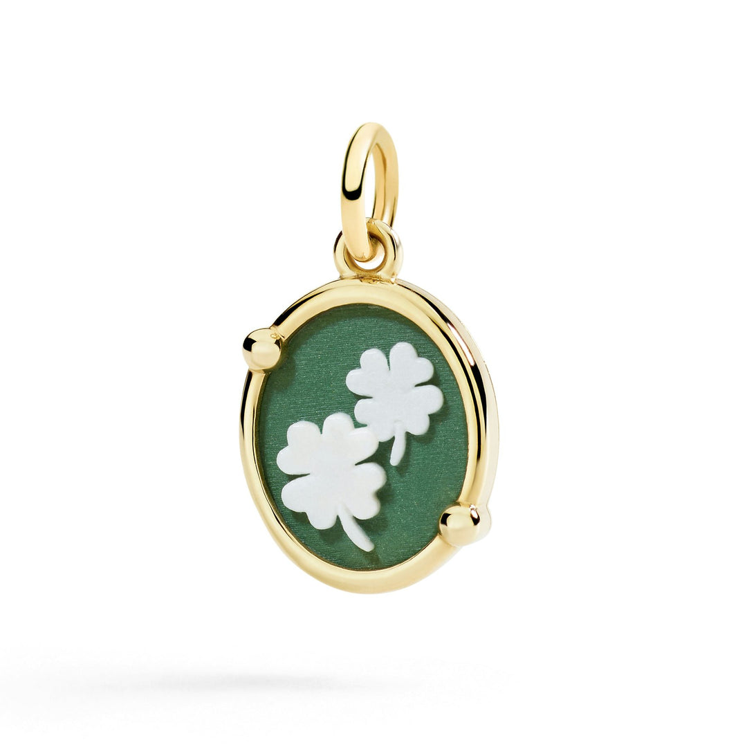 DoDo Ciondolo cammeo quadrifoglio DMC5016-CAMEO-VE09G - oro giallo e porcellana bianca e verde
