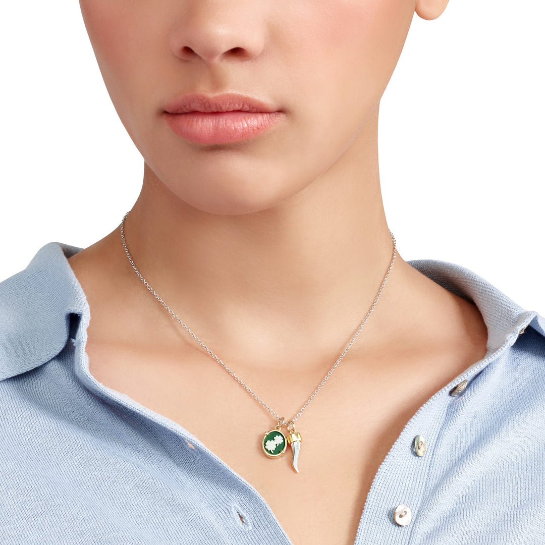 DoDo Ciondolo cammeo quadrifoglio DMC5016-CAMEO-VE09G - oro giallo e porcellana bianca e verde