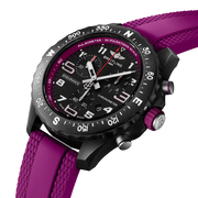 Profilo laterale della cassa rotonda in materiale Breitlight® viola con lunetta bidirezionale e vetro zaffiro antiriflesso.