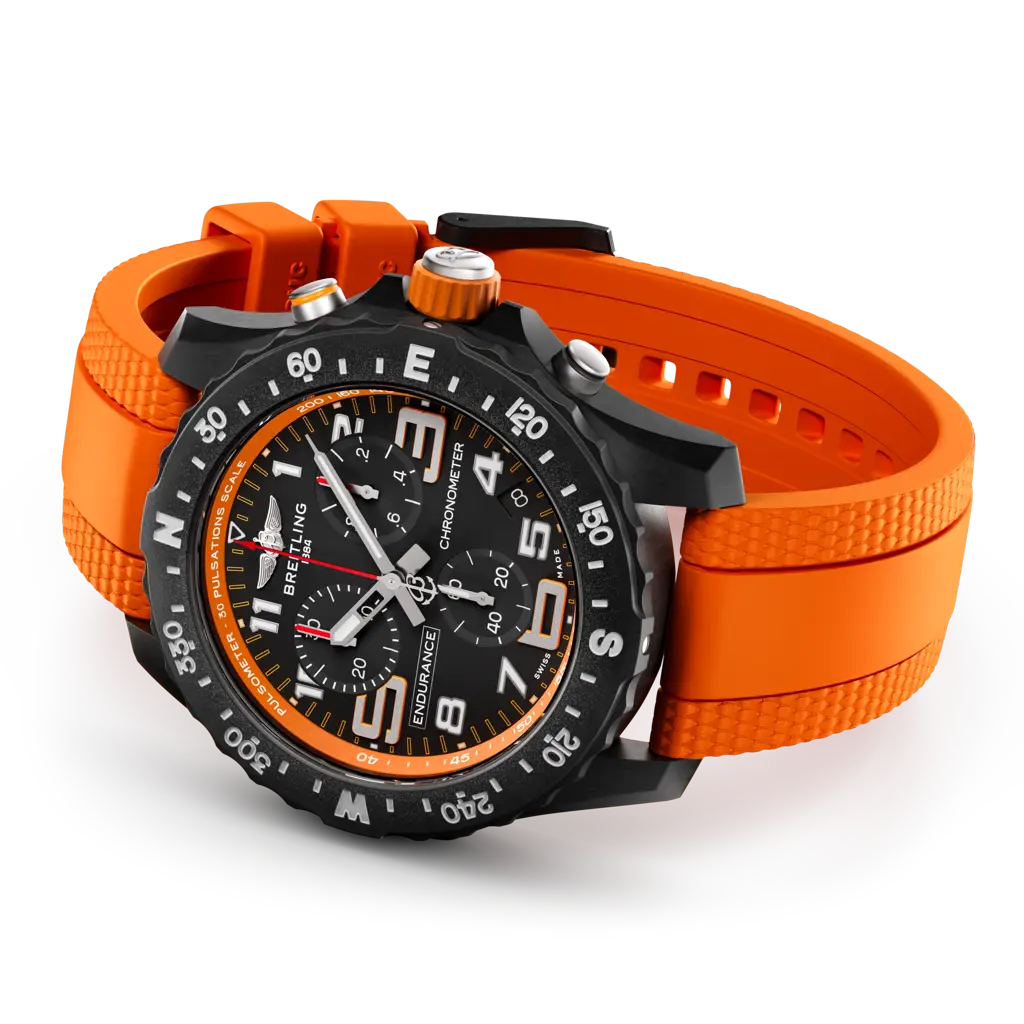 Cinturino arancione in caucciù con fibbia ad ardiglione in Breitlight® del Breitling Endurance Pro 44.
