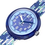 Load image into Gallery viewer, Dettaglio del cinturino tessile blu in PET riciclato Flik Flak Braid in Blue.
