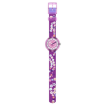 Load image into Gallery viewer, Dettaglio cinturino tessile multicolore con fibbia regolabile dell’orologio Flik Flak BFF FPNP172, comodo e sicuro per i bambini.
