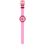 Load image into Gallery viewer, Vista laterale della cassa rosa e fibbia rossa.

