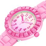 Load image into Gallery viewer, Dettaglio del cinturino in silicone rosa del Flik Flak Pink Splash.

