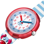 Load image into Gallery viewer, Dettaglio del cinturino blu e bianco in PET riciclato Flik Flak Shining Crab.
