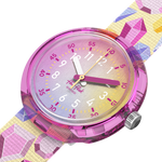 Load image into Gallery viewer, Vista laterale della cassa rosa in plastica di origine biologica e fibbia rosa.
