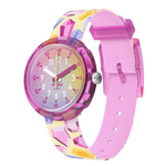 Load image into Gallery viewer, Orologio Flik Flak Sparkling Gemstones FPNP155 con quadrante rosa e cinturino tessile multicolore.
