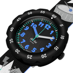 Load image into Gallery viewer, Dettaglio cinturino tessile multicolore regolabile dell’orologio Flik Flak Stage Star FPSP077, comodo per bambini.
