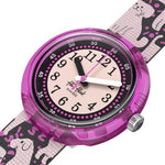 Load image into Gallery viewer, Dettaglio del cinturino tessile multicolore in PET riciclato Flik Flak Woof Woof Time.
