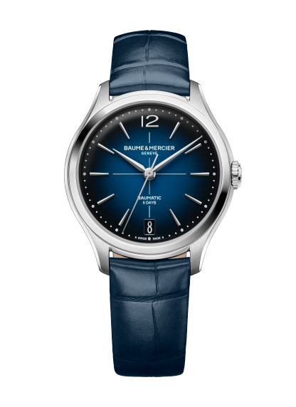 Baume & Mercier Clifton 10833 - cassa acciaio - cinturino pelle alligatore blu - quadrante blu con datario