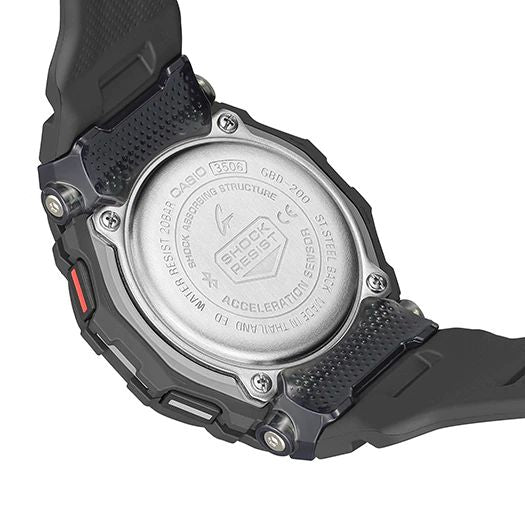 Casio G-squad GBD-200-1ER - cinturino, cassa e quadrante nero - multifunzione- fondello