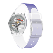 Swatch Ultralavande SGE718 - Ferrari Luca Gioielli - cassa trasparente in plastica - cinturino silicone viola - quadrante sfumato con datario