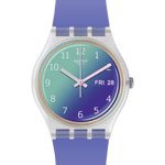 Load image into Gallery viewer, Swatch Ultralavande SGE718 - Ferrari Luca Gioielli - cassa trasparente in plastica - cinturino silicone viola - quadrante sfumato con datario
