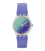 Load image into Gallery viewer, Swatch Ultralavande SGE718 - Ferrari Luca Gioielli - cassa trasparente in plastica - cinturino silicone viola - quadrante sfumato con datario