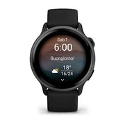 Cassa da 42 mm in plastica e alluminio nero ardesia con cinturino in silicone nero del Garmin Vivoactive 6
