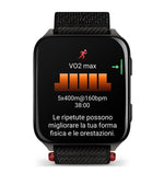Load image into Gallery viewer, Profilo laterale del Garmin Venu X1 con pulsanti funzione e dettaglio del cinturino in nylon nero
