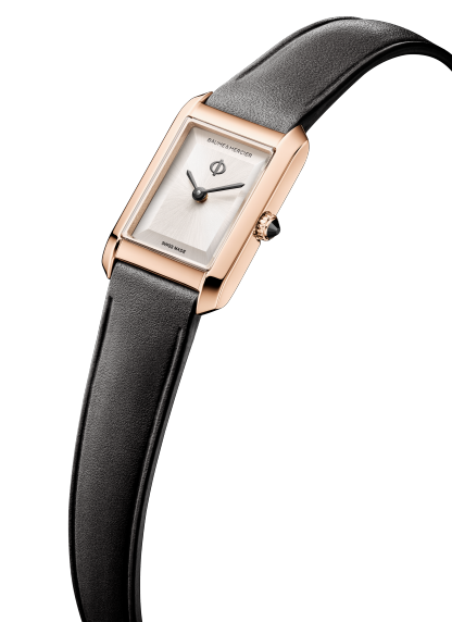 Baume & Mercier Hampton 10861 - cassa acciaio doraro - cinturino pelle nero - quadrante colore argento caldo 