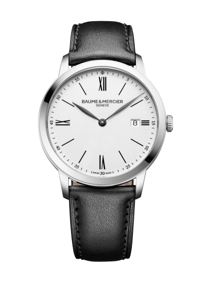 Baume & Mercier Classima 10884 - Ferrari Luca Gioielli - cassa acciaio - cinturino pelle nero - quadrante bianco argentato con datario