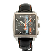TAG Heuer Monaco Gulf Edition Black CW211A.FC6228 - quadrante nero con righe azzurre e arancioni - cassa acciaio - cinturino in pelle nero
