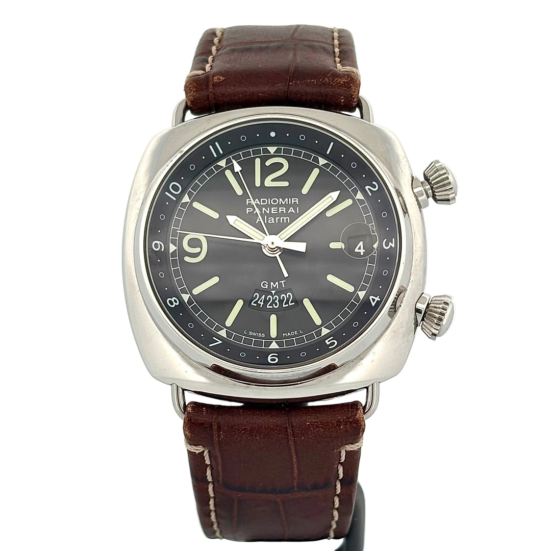 PANERAI Radiomir PAM00098 GMT Alarm 42mm - cassa acciaio - cinturino pelle marrone - quadrante nero con datario, funzione GMT e allarme