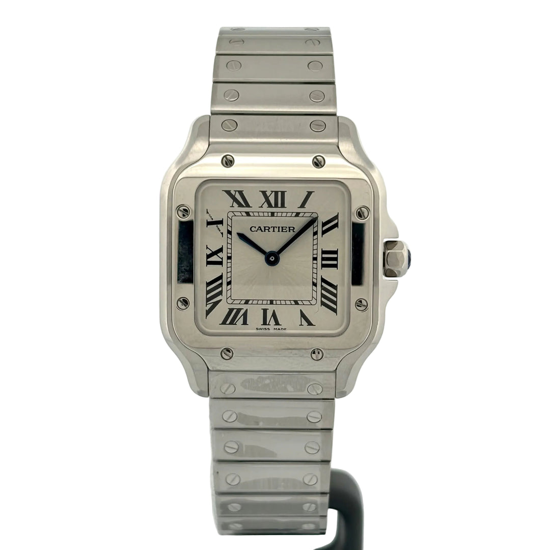 Santos de Cartier Modello Piccolo Quarzo WSSA0082 - bracciale e cassa acciaio - quadrante argento con numeri romani