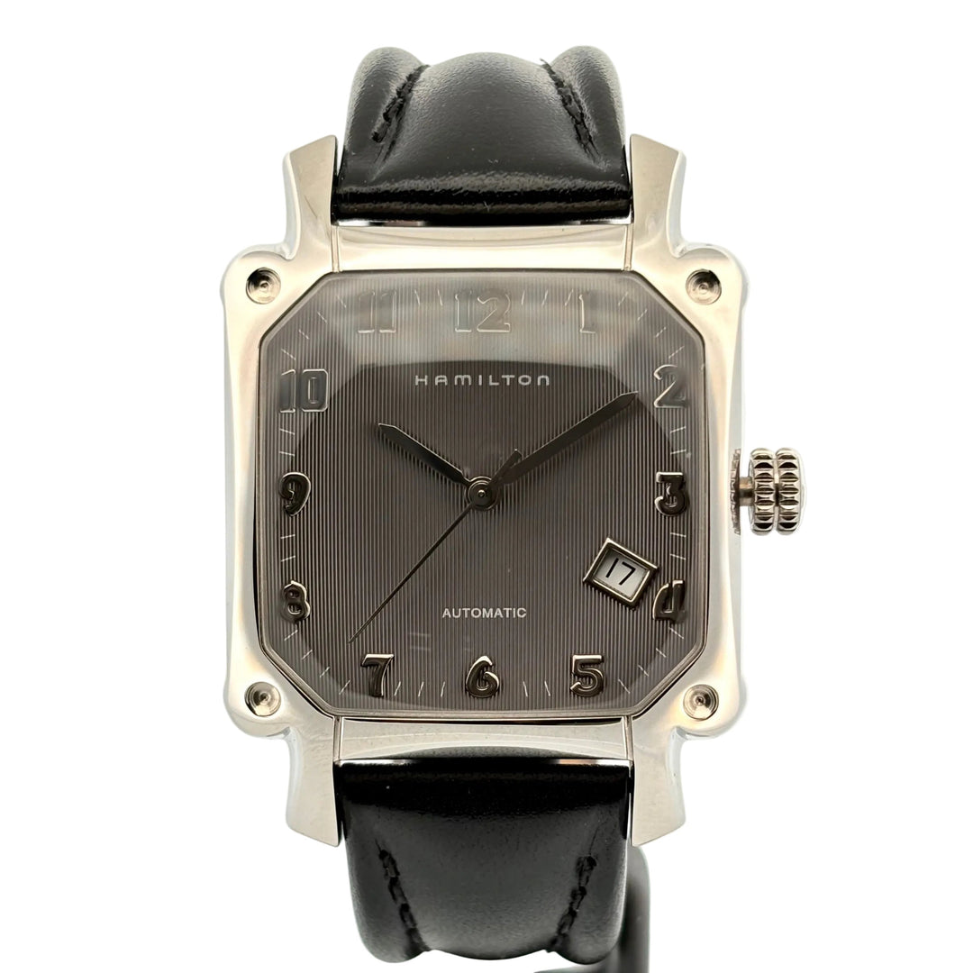 HAMILTON Lloyd Automatic H001000135 NOS - cassa acciaio - cinturino pelle nera - quadrante grigio con datario