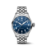 Load image into Gallery viewer, IWC Big Pilot’s Watch 43 IW329304 con cassa in acciaio 43 mm e quadrante blu soleil con numeri arabi luminescenti.
