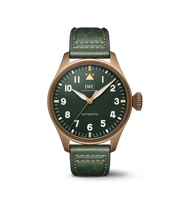 IWC Big Pilot’s Watch 43 Spitfire IW329702 con cassa in bronzo da 43 mm e quadrante verde militare opaco.