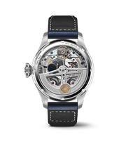 Dettaglio quadrante blu con complicazioni calendario perpetuo e doppie fasi lunari.