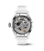 Dettaglio quadrante bianco con complicazioni calendario perpetuo e doppie fasi lunari.