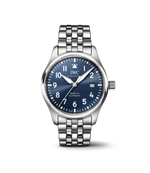 Load image into Gallery viewer, IWC Pilot’s Watch Mark XX IW328204 con cassa in acciaio 40 mm e quadrante blu sunburst con numeri arabi luminescenti.
