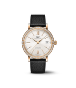 Load image into Gallery viewer, IWC Portofino Automatic 37 IW658603 con cassa in oro rosso 18 ct da 37 mm, lunetta con diamanti e quadrante argentato.
