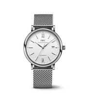 IWC Portofino Automatic IW356505 con cassa in acciaio 40 mm e quadrante argentato pulito con datario.