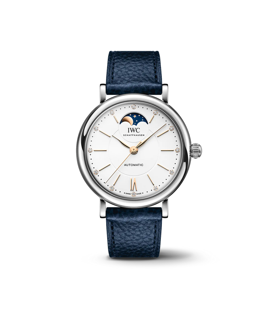 IWC Portofino Automatic Moon Phase 37 IW459601 con cassa in acciaio 37,1 mm e quadrante argenté con fasi lunari.