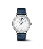 Load image into Gallery viewer, IWC Portofino Automatic Moon Phase 37 IW659601 con cassa in acciaio 37,1 mm e quadrante blu con fasi lunari.
