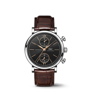 IWC Portofino Chronograph 39 IW391404 con cassa in acciaio 39 mm e quadrante grigio con lancette rodiate.