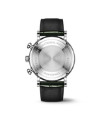 Load image into Gallery viewer, Dettaglio quadrante verde con lancette e indici rodiati e due contatori a ore 6 e 12.
