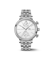 IWC Portofino Chronograph 39 IW391503 con cassa in acciaio 39 mm e quadrante argenté con lancette rodiate.