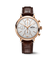 IWC Portofino Chronograph IW391025 con cassa in oro rosso 18 ct da 42 mm e quadrante argentato.